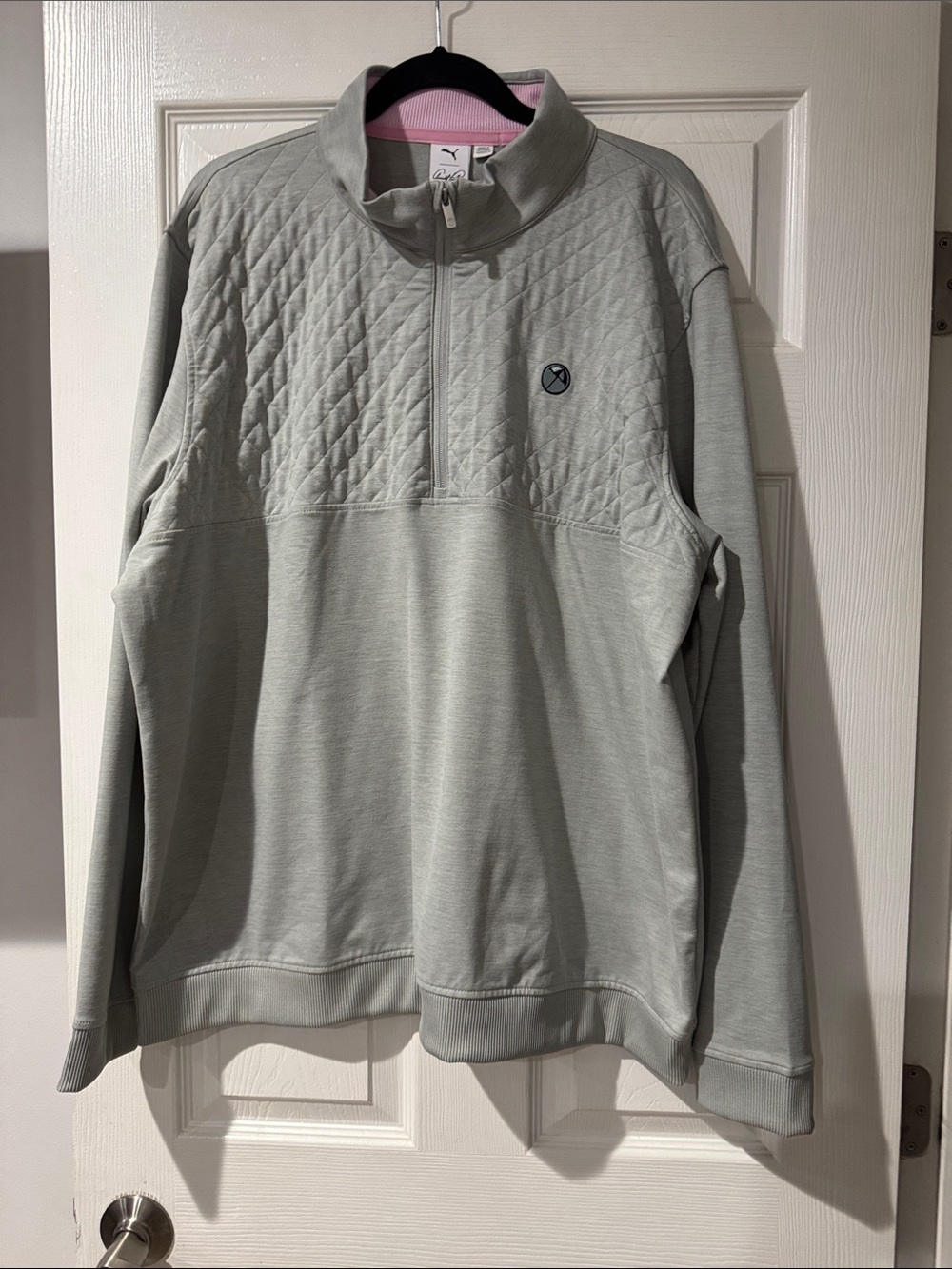 Quarter-Zip q PPP Quilted Panel Men's Sweater - Light Sage size xxl